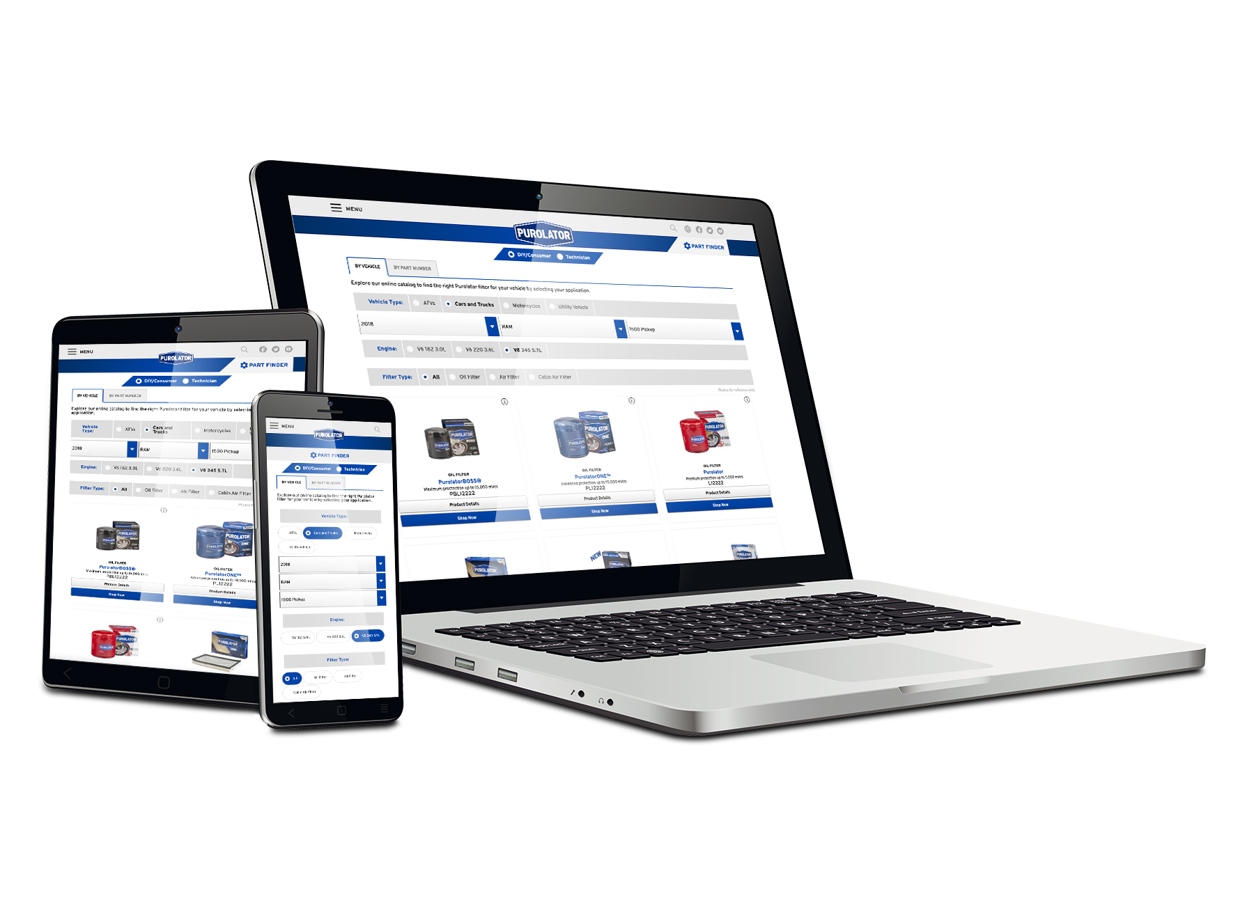 Access pureoil.com and utilize Purolator's Part Finder tool from any device.