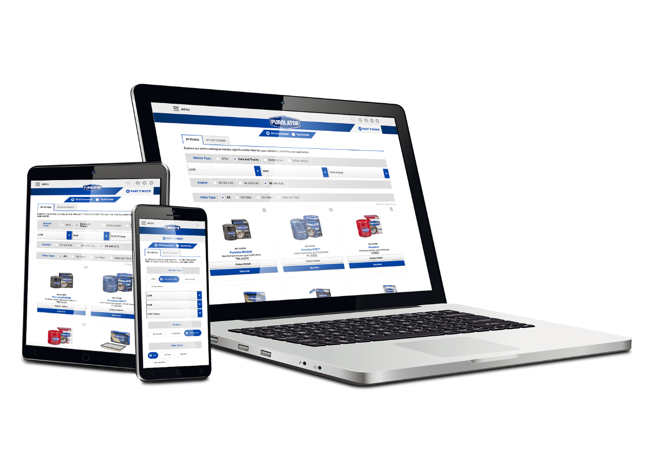 Access pureoil.com and utilize Purolator's Part Finder tool from any device.